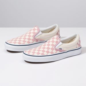 Vans Bayan Kaykay Ayakkabısı Checkerboard Slip-On Pembe/Beyaz | 17265-381